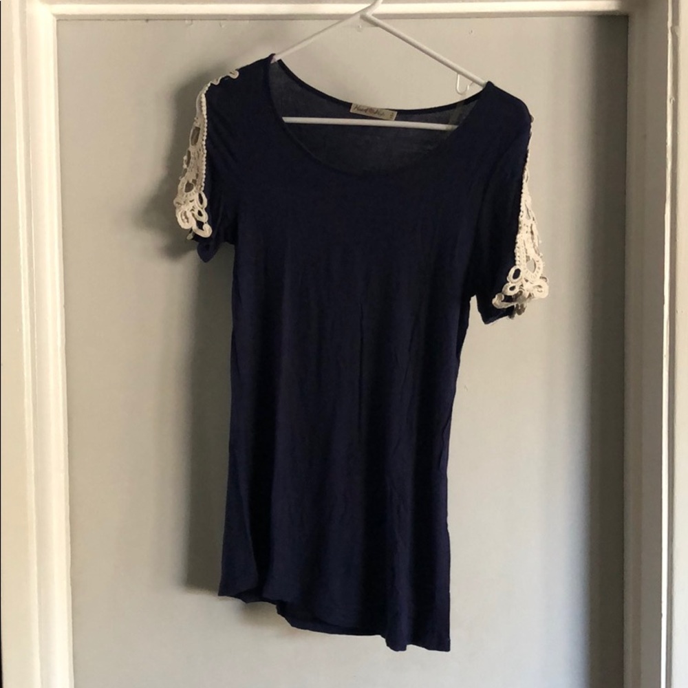 Blue top with crotchet sleeves